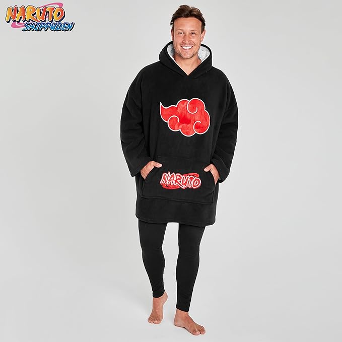 Naruto Blanket Hoodie for Men and Teenagers - Cosy Oversized Fleece Hoodie One Size Sherpa Lined - Anime Gifts for Men and Women